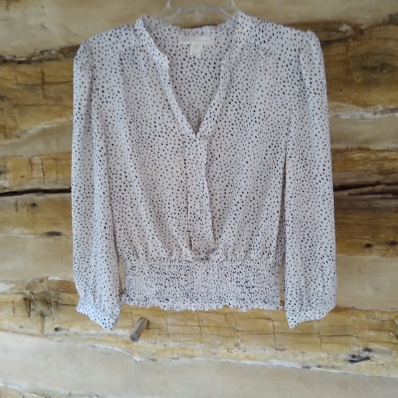 Monteau Tops - Monteau Los Angeles Cream & Black Spot Print Blouse Size XL